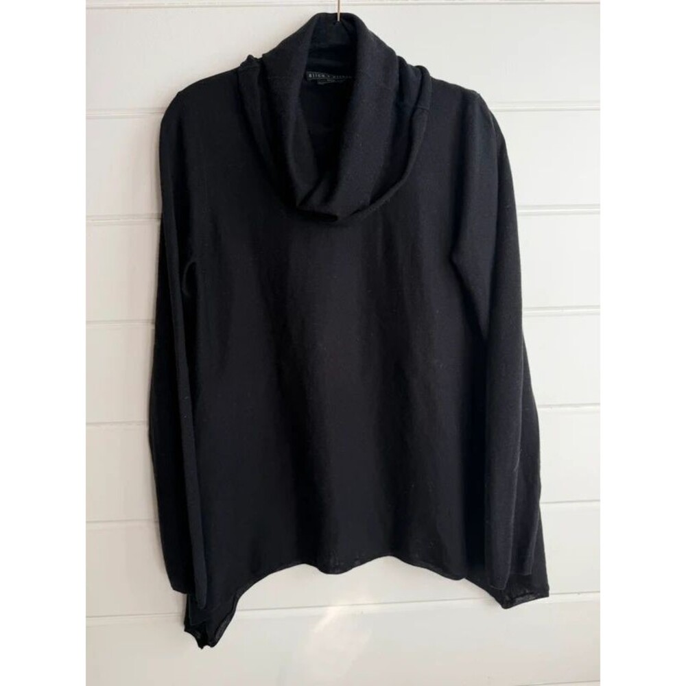 Alice + Olivia Wool Cashmere Draped Cowl Neck Curved Hem Sweater Top Black M